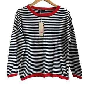 Dokotoo 100% Cotton Black and White Striped Summer Sweater M